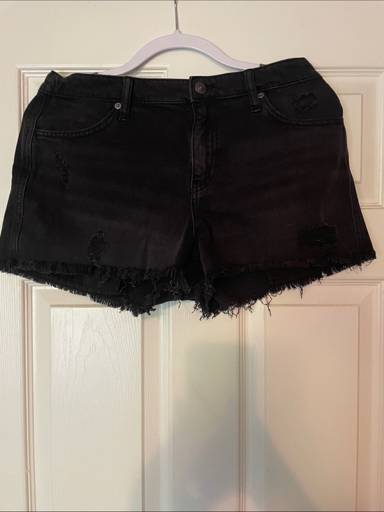 aerie Pants - aerie Black Distressed Frayed Hem Denim Shorts